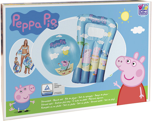 Set de plajă Peppa Pig cu saltea pneumatică și minge în cutie