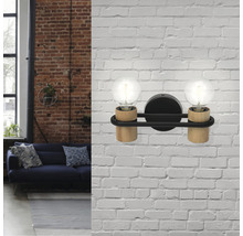 Aplică perete interior Chieveley E27 max. 2x40W, negru/lemn natur-thumb-0