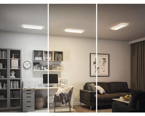 Colaj cu diferite vederi ale camerei cu o lampă de plafon cu intensități luminoase diferite