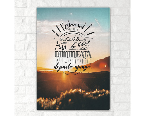 Tablou canvas cu proverb românesc în fața unui peisaj