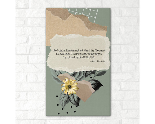 Tablou decorativ de perete cu citat de Albert Einstein și motive florale