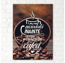 Tablou decorativ de perete cu motiv boabe de cafea și citat inspirațional