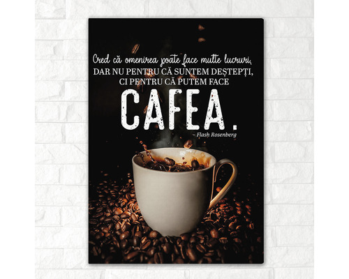Tablou decorativ de perete cu boabe de cafea și citat despre cafea
