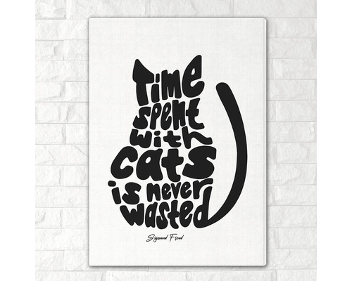Pictură decorativă de perete cu motiv de pisică și citat