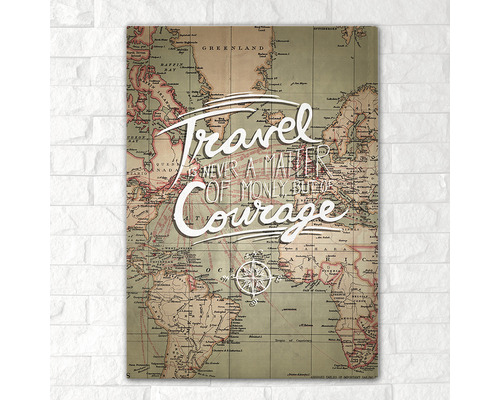 Imagine decorativă de perete cu hartă mondială și motivație de călătorie
