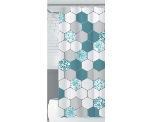 Cortină de duș cu model hexagonal în baie