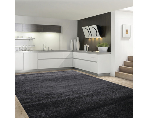 Spațiu de locuit cu design modern de bucătărie și covor întunecat