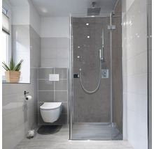 Baie modernă cu duș, toaletă și fereastră