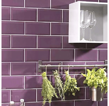 Imagine cu perete cu faianță dreptunghiulară, ierburi și un raft cu pahare