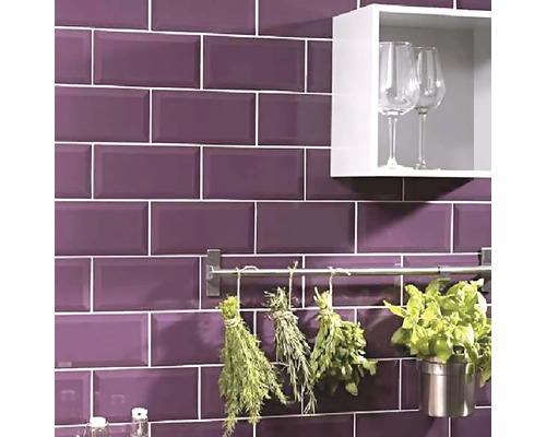 Imagine cu perete cu faianță dreptunghiulară, ierburi și un raft cu pahare