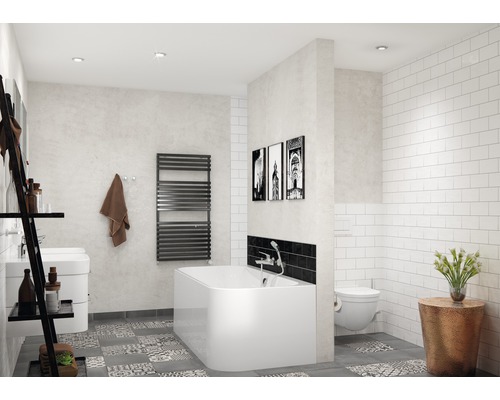 Baie cu cadă, toaletă, chiuvetă și calorifer