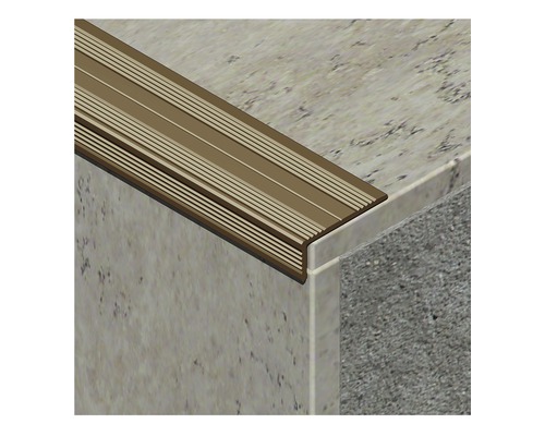 Protecție îngustă pentru trepte cu rizuri din aluminiu eloxat 25x10 mm 2,5 m bronz satinat LSA255.92