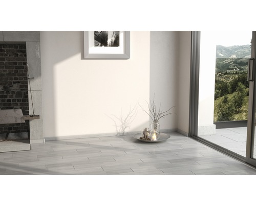 Cameră luminoasă cu șemineu, pardoseală cu gresie și ușă glisantă