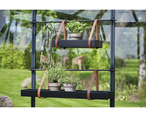 Sistem de rafturi cu două suprafețe de depozitare și recipiente pentru plante pentru grădină