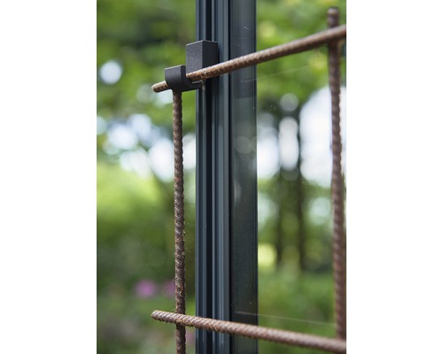 Prim-plan cu un suport pentru fixarea unui suport de cățărare pe o seră