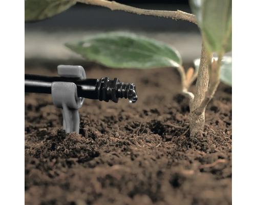 Irigare prin picurare folosită pentru udarea unei plante într-un ghiveci