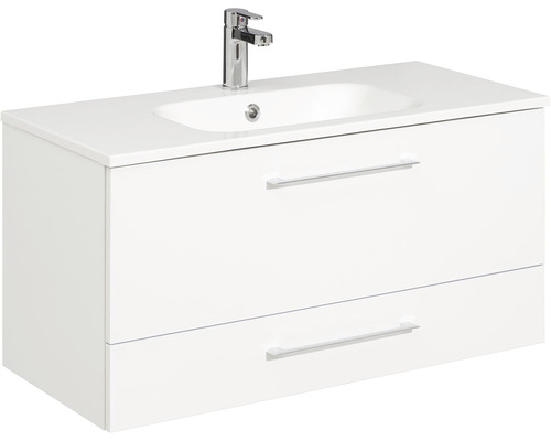 Dulap de bază alb pentru lavoar cu două sertare și chiuvetă