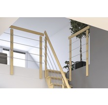 Scară cu balustradă din lemn și cabluri din oțel inoxidabil