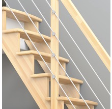 Scară din lemn cu cabluri din oțel inoxidabil ca balustradă
