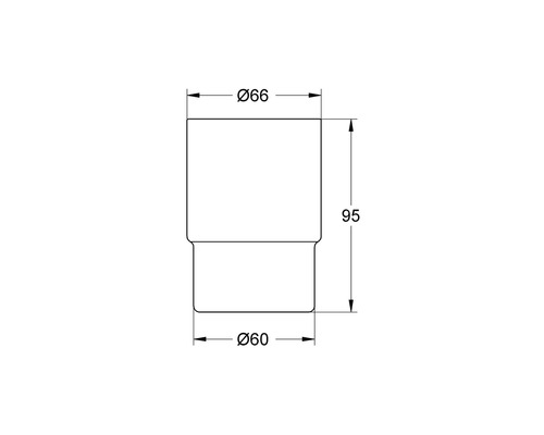 Desen tehnic cu dimensiuni: diametru 66 milimetri, înălțime 95 milimetri și diametru 60 milimetri.