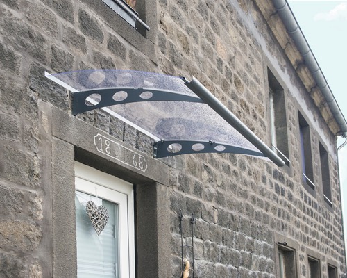 Copertină deasupra ușii de la intrare cu decupaje rotunde pe cadru