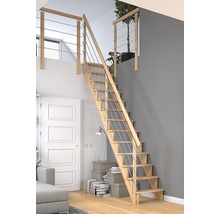 Scară din lemn cu balustradă din oțel inoxidabil în interior