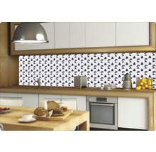 Scenă de bucătărie cu folie de protecție împotriva stropilor cu motiv de palmieri și bărci