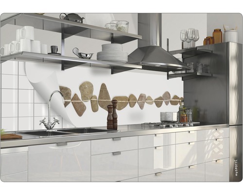 Protecție perete bucătărie cu motiv de piatră într-o bucătărie modernă