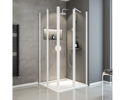 Cabină de duș pătrată Schulte Lugano, 80x80x180 cm, sticlă securizată transparentă, profil alb