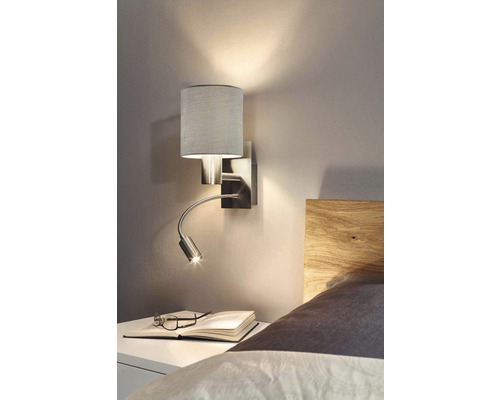 Veioză & lampă de citit Pasteri E27 max. 1x40W & LED integrat 3,5W, taupe/nichel satinat