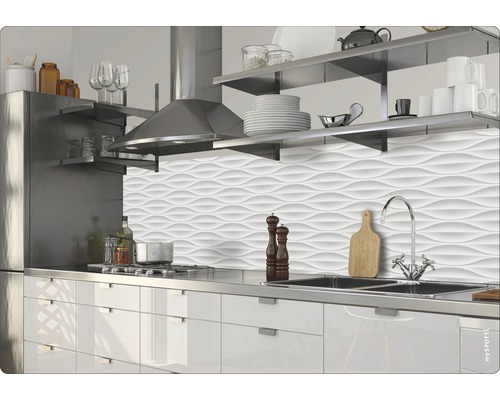 Bucătărie modernă cu chiuvetă, aragaz și perete texturat