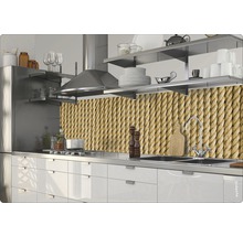 Panou de protecție perete bucătărie cu aspect de frânghie într-o bucătărie modernă.