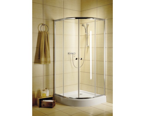 Set cabină de duș semirotundă Radaway Classic A800 cu cădiță de duș și sifon, 80x80 cm, sticlă transparentă, profil crom
