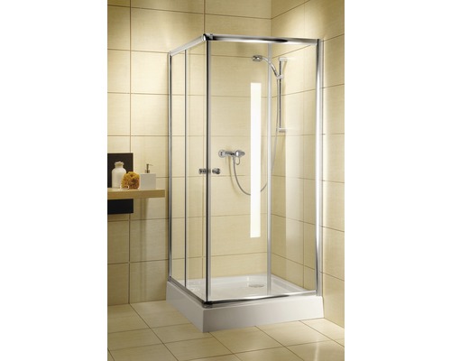 Set cabină de duș pătrată Radaway Classic C900 cu cădiță de duș și sifon, 90x90 cm, sticlă transparentă, profil crom