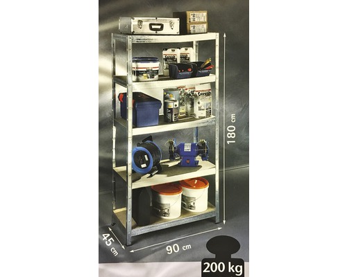 Raft cu cinci rafturi, dimensiuni 180x90x45 cm, sarcină maximă admisă 200 de kilograme