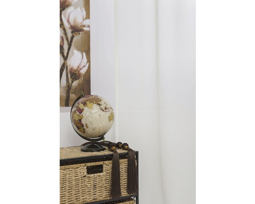 Scenă decorativă cu glob pământesc pe un raft împletit din coșuri și un tablou cu flori