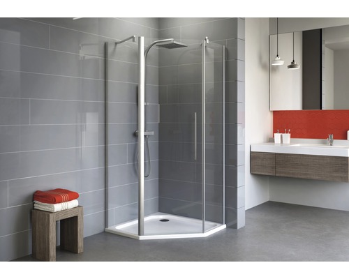 Cabină de duş pentagonală Schulte Alexa Style 2.0, 90x90x192 cm, sticlă securizată transparentă, profil alunatur