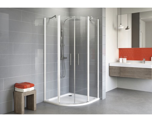Cabină de duş semirotundă Schulte Alexa Style 2.0, 90x90x192 cm, sticlă securizată transparentă, pofil alb