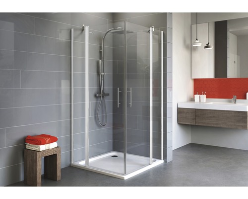 Cabină de duș pătrată Schulte Alexa Style 2.0, 80x80x192 cm, sticlă securizată transparentă profil alb