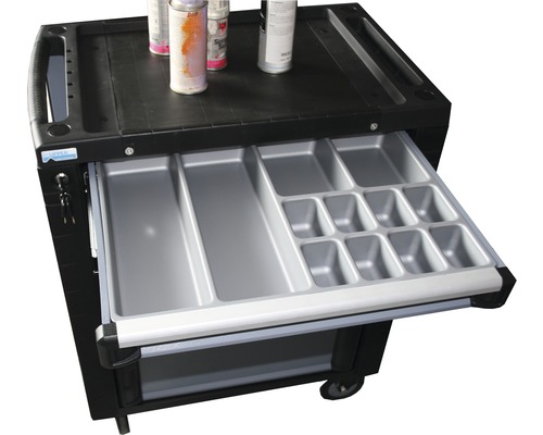 Cărucior de scule cu sertar și compartimente de depozitare