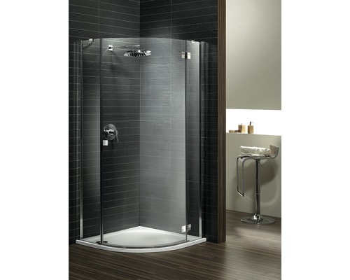 Cabină de duș semirotundă Radaway Almatea PDJ 90x90x195 cm, dreapta, sticlă securizată grafit, profil crom