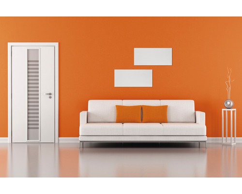 Living cu canapea, ușă și decorațiuni