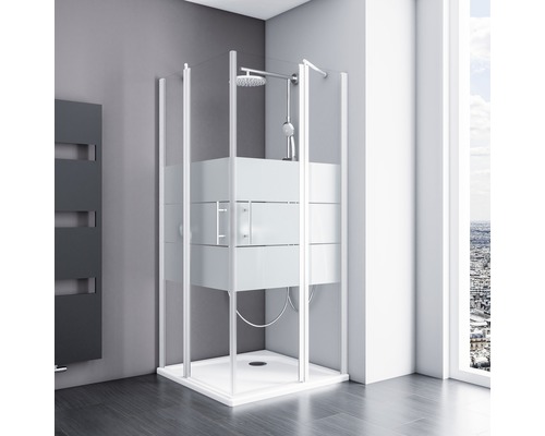 Cabină de duș cu set de duș și sticlă parțial satinată