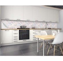 Protecție perete bucătărie cu motiv de ștampilă de pașaport în bucătărie modernă