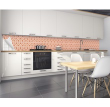 Bucătărie modernă cu autocolante de perete portocalii cu model geometric