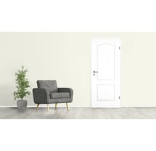 Scenă de locuit cu fotoliu, plantă de interior și ușă interioară