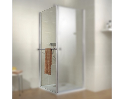 Perete lateral duș pentru ușă rotativă Schulte Garant, 80x200 cm, sticlă securizată transparentă, profil crom, cu suport pentru prosop