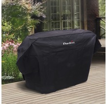 Husă neagră pentru grătar de la Char-Broil, care protejează un grătar de exterior de intemperii.