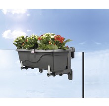 Jardinieră de balcon gri cu flori pentru montare pe balustradă