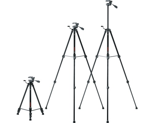 Trei trepiede de nivelare Bosch de diferite dimensiuni